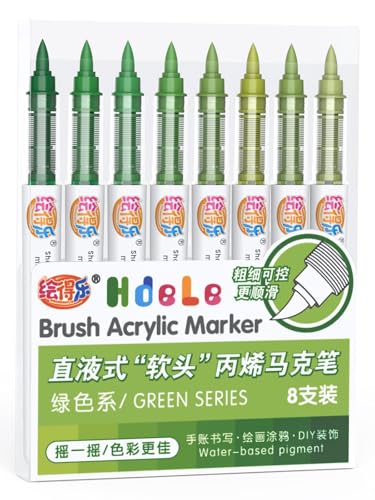 Guangna Green Acrylic Paint Markers, Brush Tip Acrylic Paint Pens for Pumpkin Paint, Christmas Art, Rock Painting, Wood, Glass, Ceramic, Canvas, Stone, DIY Crafts (Green) - color: Green