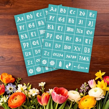 2 Pcs Old English Alphabet Silk Screen Stencil, Letter and Numbers Self-Adhesive Reusable Silk Screen Printing Stencils Template for Painting on Wood, Fabric, Signs, Home Decor & DIY Crafts - style: Old English