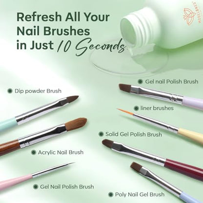 Modelones Nail Art Brush Cleaner & Restorer for Nail Polish/Extension Gel/Solid Builder Gel/Dip Powder/Acrylic with nail art brush Manicure Kits DIY Salon at Home - 80ml, W/Pro Brush - color: A8a-Brush Cleaner with Brush