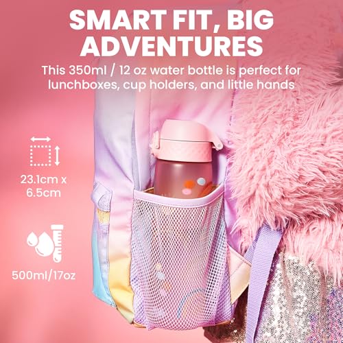 Ion8 Leak Proof Slim Water Bottle - 500ml/18oz, Pink Rainbow - BPA-Free Odor Resistant Recyclon Polymer with One-Touch Flip Lid, Carry Loop, No Straw - Dishwasher Safe, Cupholder/Backpack Friendly - color: Rainbows, size: 18oz / 500ml