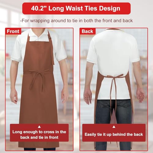 SHEOMERN Aprons for Men Kitchen Cooking – Waterproof & Oil Proof 3-Layer Long Pocket-Free Chef Apron for Grilling BBQ Baking – Gift for Men - color: Brown