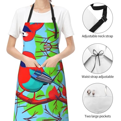 Round watercolor painting Heavy Duty Waterproof Apron with Pockets for AdultsResistant Grilling, Gardening, Painting - color: Colorful Birds