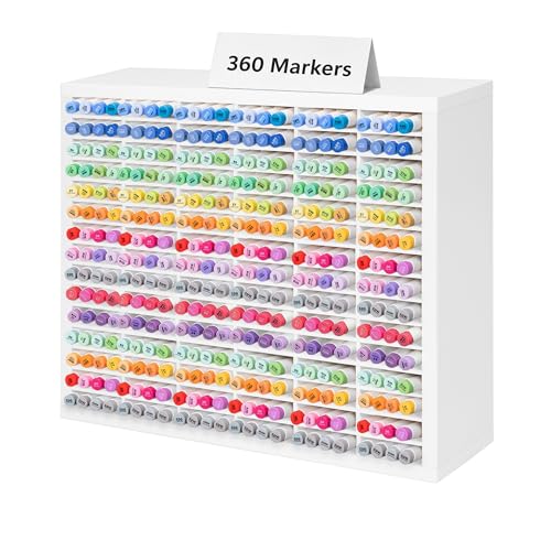 PROLEE Marker Storage Organizer for 360 Markers,Wooden Alcohol Marker Holder with 90 Slots,Markers Pens Pencils Art Supply Storage Rack for Desk Home Classroom Office Decor, White - color: White, size: 360 Markers,18“x15.5”x5.5“