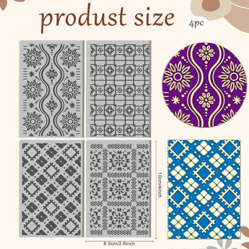 CHGCRAFT 4Sheets Seamless Retro Pattern Polymer Clay Texture Sheet Geometric Pattern Rubber Clay Texture Mat for Polymer Clay Making Earrings Jewelry DIY Crafts 4x2.6inch - style: Seamless
