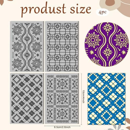 CHGCRAFT 4Sheets Seamless Retro Pattern Polymer Clay Texture Sheet Geometric Pattern Rubber Clay Texture Mat for Polymer Clay Making Earrings Jewelry DIY Crafts 4x2.6inch - style: Seamless
