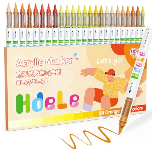 Guangna Orange Acrylic Paint Markers 24 Color, Brush Tip Acrylic Paint Pens for Pumpkin Paint, Christmas Art, Rock Painting, Wood, Glass, Ceramic, Canvas, Stone, DIY Crafts - color: 24-Orange