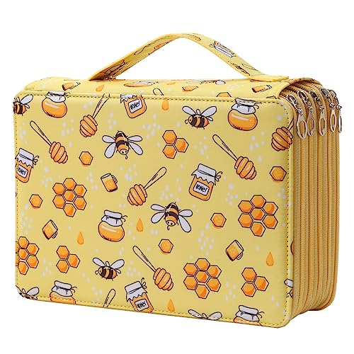 Portable Colored Printing Pattern Pencil Case Holds 250 pcs Pencils Bag Organizer with Handy Wrap Portable- Multilayer Holder for Watercolor Pens or Markers, Pencil Case Organizer for Artist - color: Bee, size: 250