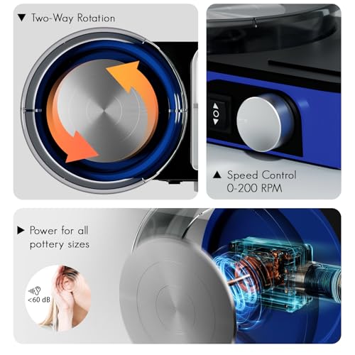 Pottery Wheel for Adults - Complete Pottery Tools Kit for Beginners, 6" Turntable Two-Way Rotation Adjustable Speed, 2.2 lbs. Air Dry Clay, Mini Clay Making Wheel with Storage Design (Blue) - color: Blue
