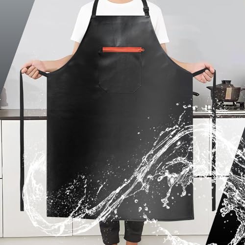 Waterproof Apron, Heavy Duty Extra Long Rubber Vinyl Aprons with Pocket for Men, Adjustable Dishwasher Chemical Resistant Aprons for Dishwashing, Cooking, Butcher, Lab, Gardening