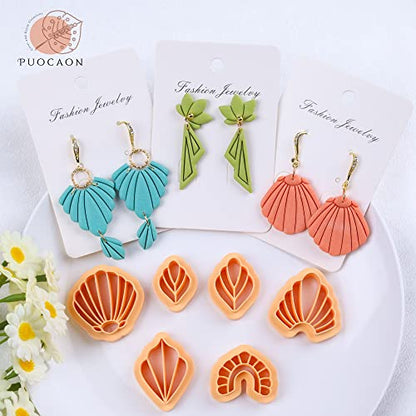 Puocaon Basic Clay Earring Cutters - 21 Pcs Polymer Clay Cutters, Classic Geometric Clay Jewelry Cutters Set, Shell Clay Earring Cutter, Radial Shape Clay Cutters for Polymer Clay Jewelry Making