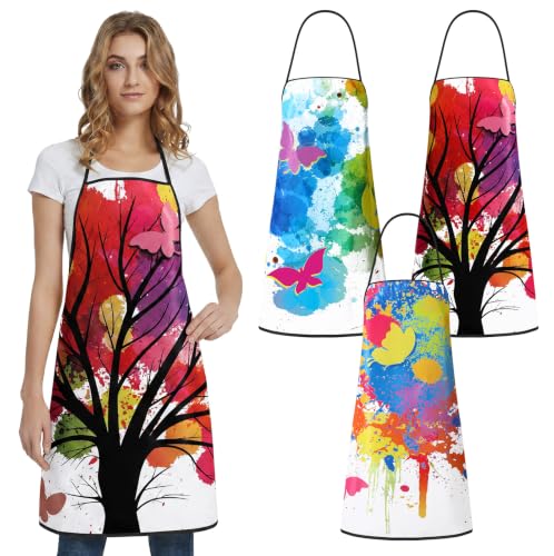 Eurzom 3 Pcs Painting Apron for Adults Artist Art Aprons Splatter Smock Colorful Waterproof Painting Smock Adjustable Apron for Teacher Student Chef Cooking Baking Gardening