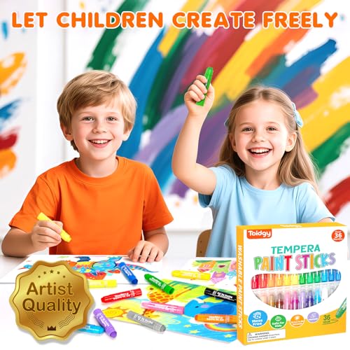 Toidgy Tempera Paint Sticks, 36 Classic Colors, Washable Solid Paint Sticks for Kids Toddlers, Painting Art Supplies for Classroom School Students, Non-Toxic, Quick Drying, Back to School Supplies