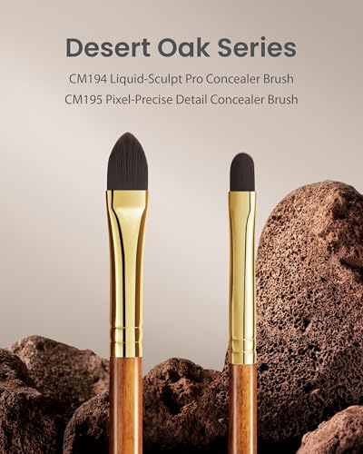 Desert Oak Series Pro Concealer Duo - Wide Teardrop & Micro Detail Brush Set for Under Eyes, Acne Scars & Redness, Bubinga Wood Handles (CM 194 & 195 Kit) - color: CM-0194+CM-0195, size: 2 Piece