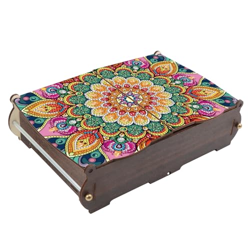 Diamond Art Painting Kit Wooden Storage Box, Mandala Pattern DIY Special Shaped Diamond Flip Cover Wooden Money Box, Handmade Art Desktop Decorations Birthday Gifts for Friends - color: Mandala