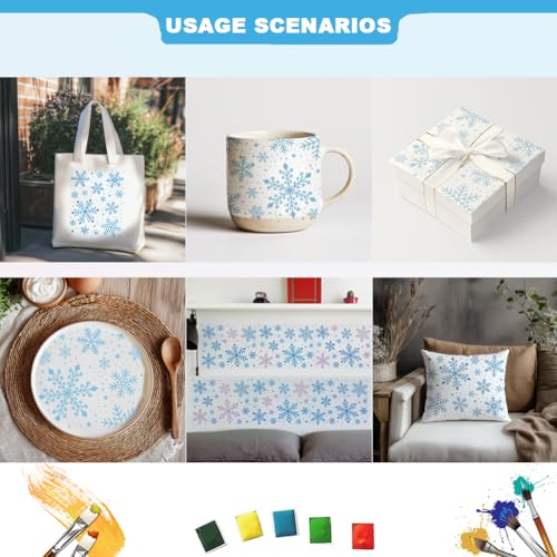 2 Sheets Snowflake Silkscreen Stencil, Winter Theam Painting Stencils Templates Reusable Self-Adhesive Silk Screen Printing for Wall Border Wood Fabric Christmas Decor - style: Snowflake