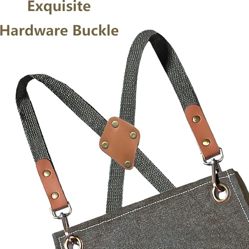AFUN Aprons for Men Women with Large Pockets, 16-Ounce Cotton Canvas Cross Back Apron - color: Grey Green