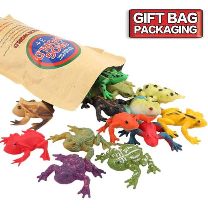 ValeforToy Mini Rubber Frog Sets, Super Stretchy TPR Material with Gift Bag, Realistic Frog Figure Toys for Boys