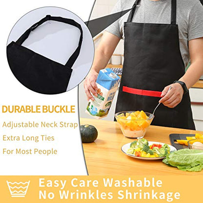 Tosewever 2 Pack Adjustable Bib Apron with 2 Pockets, Waterdrop Resistant Cooking Kitchen Aprons for Women Men Chef Couple BBQ Painting (Black, 2) - color: Black