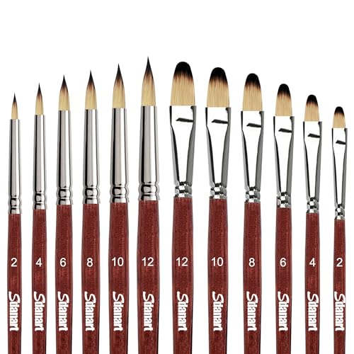 Sdanart 12 pcs Acrylic Paint Brushes Set,6 Professional Round Pointed Tip Paintbrushes and 6 Filbert Artist Paintbrush for Watercolor,Acrylics,Oil,Gouache,Ink，Perfect for Artists and Beginners