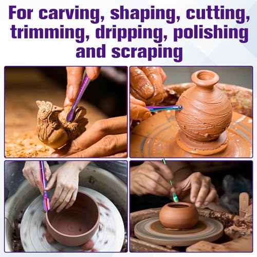 LEONTOOL Wax Carving Tool Set 6 Pcs Double-Headed Sculpting Clay Tools with 5 ml Silicone Container and Portable Metal Case, Stainless Steel Wax Sculpting Tool Spoon for Wood, Clay, Pottery