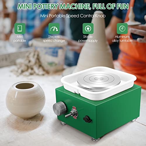 Mini Pottery Wheel Machine for Adults & Beginners, 2 Turntables (3.94" & 2.56") | 0-2000 RPM Adjustable Speed Pottery Machine Removable Splash Tray Ceramic Making Kit Includes 8 Sculpting Tools - color: Green