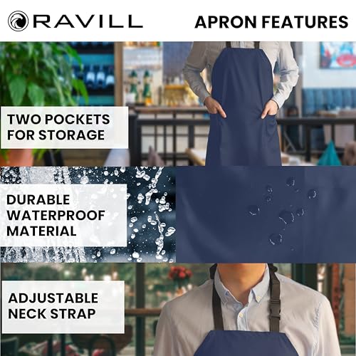 Ravill Waterproof Apron For Men and Women - 2 Pockets - 35" Long Multi Purpose Work Aprons for Dishwashing, Dog Grooming - color: Blue