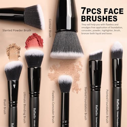 Raffaello Makeup Brushes 15Pcs Makeup Brush Set Premium Synthetic Powder Foundation Contour Blush Concealer Eye Shadow Blending Liner Make Up Brush Kit - color: Black