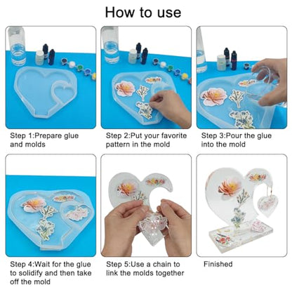 2 Set 3D Photo Frame Resin Molds, FineGood Heart Shape Silicone Molds for Resin, DIY Personalised Picture Frame Epoxy Resin Moulds Art Craft for Wedding Home Decor