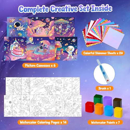 JoyCat Paint with Water Coloring Books, Art & Craft Activity, No Mess Art for Kids Ages 4-8, Craft Kits & Supplies, DIY Creative Activity, Gifts for Girls & Boys (Space) - style: Space