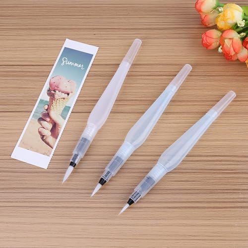 3PCS Water Brush Pen, 155mm/6.10Inch Replaceable Refill Watercolor Brush Pens, Water Brushes for Mixing Colors in Watercolor Painting