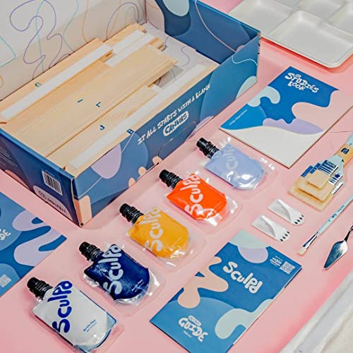 Sculpd Abstract Painting Kit, Abstract Painting, 4 Acrylic Paint Colours, 2 Brushes, Artist Canvas, Additional Artist Supplies, Studies Book & Guides, Suitable for Adults, Beginners & Artists - color: Pastel, size: Small