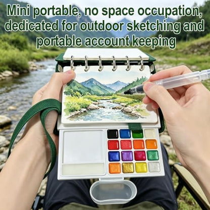 Travel Watercolor Set, 16 Colors Standard (8 Matte & 8 Shimmer), Mini Paint Kit with 30-Sheet 300G Cotton Sketchbook, Detachable Palette, Water Cup & Water Brush, Green - color: Green