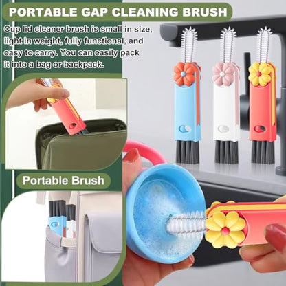 3 in 1 Cup Lid Gap Cleaning Brush, Portable Bottle Lid Cleaner Brush, Multifunctional Cleaning Brush - Home Kitchen Cleaning Tools for Tight Spaces & Bottle Gaps, Pink Red Blue (3 PCS) - color: Pink Red Blue-a