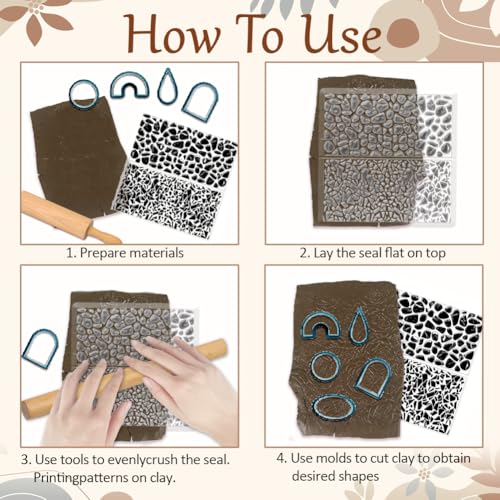 CHGCRAFT Tile Pattern Polymer Clay Texture Sheets Pebble Texture Silicone Clay Texture Stamp Clay Modeling Pattern Pad Texture Sheets for Earrings Jewelry Making - style: Pebble