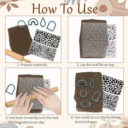 CHGCRAFT Tile Pattern Polymer Clay Texture Sheets Pebble Texture Silicone Clay Texture Stamp Clay Modeling Pattern Pad Texture Sheets for Earrings Jewelry Making - style: Pebble