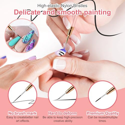 MUIIGOOD Nail Art Liner Brushes, 5Pcs Liner Brush For Nails, Painting Nail Art Brush Set Dotting Drawing Tool for Long Lines, Thin Details, UV Gel Polish Painting, Fine Drawing 7/9/11/15/25mm(Pink) - color: Pink