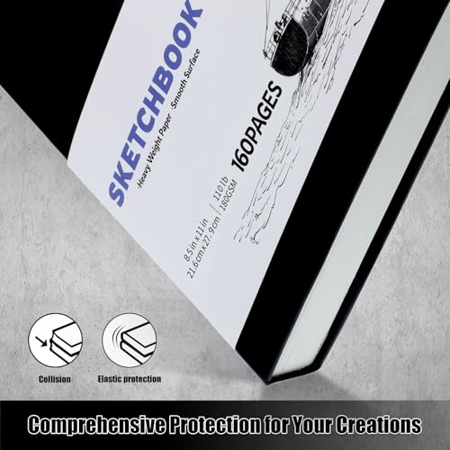 Hardcover Sketch Book, 110lb/180GSM Sketchbook for Drawing Painting, 160 Pages/80 Sheets Sketch Pad, 8.5×11 in Drawing Book Art Supplies for Teens, Adults, Artists - size: 8.5×11 Inch (1 Pack)