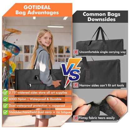 GOTIDEAL Large Art Portfolio Bag, 18x24 Inches Waterproof Art Portfolio Case with Shoulder&Handle Carry, Storage Carrying Bag for Artwork Sketch Drawing Canvas Photography Poster Side Widening - size: 18"x24"