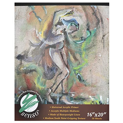 Senso Clear Primed Linen Canvas Pads - 16x20 (10 Total Sheets) - Clear Primed Heavyweight Linen Sheets Travel-Friendly Canvas Paper for Acrylic Oil Painting Mixed Media Sketching Drawing - size: 16"x20"