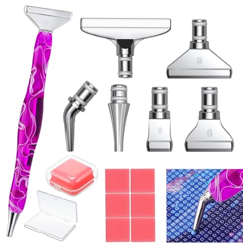 Heyseri Diamond Art Pens Tools, Ergonomic Diamond Painting Pen Kits with Steel Metal Tip, Art Tool Accessories Drill Bead Dot Pens for 5D Diamonds Paint (Purple Silver) - color: 14PCS-Purple