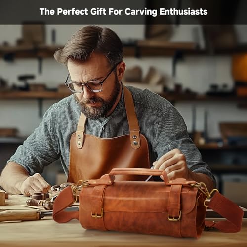 Wood Carving Kit, 17Pcs Wood Carving Tools, Professional Whittling Knife Set, Wooden Hand Knives with Sheath & Deluxe Leather Roll Bag for Beginners Adults & Starter Woodworking