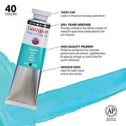 Daler-Rowney Georgian Water Mixable Oil Paint Turquoise 37ml Tube - Art Paints for Canvas Paper and More - Oil Painting Supplies for Artists and Students - Artist Oil Paint for Any Skill Set, 1 Count (Pack of 1)