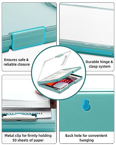 Clearview Clipboard with 2 Storage, Dry Erase 8.5x11 Heavy Duty ClipBoards - High Capacity Coaches Clip Board with Pen Holder - Side Opening Plastic Nursing Clip Case (Turquoise) - color: Turquoise