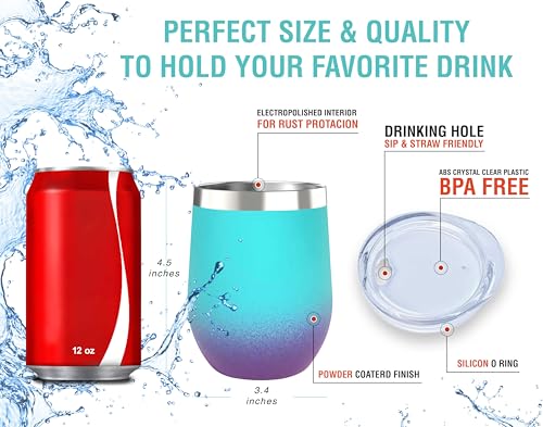 CHILLOUT LIFE 12 oz Stainless Steel Wine Tumbler with Lid - Double Wall Vacuum Insulated Wine Cup Glass Keeping Cold & Hot for Coffee, Champagne, Cocktails, Ice Cream - Powder Coated Caribbean Lily - color: Caribbean Lily, style: 1 Pack