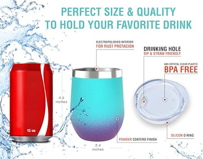 CHILLOUT LIFE 12 oz Stainless Steel Wine Tumbler with Lid - Double Wall Vacuum Insulated Wine Cup Glass Keeping Cold & Hot for Coffee, Champagne, Cocktails, Ice Cream - Powder Coated Caribbean Lily - color: Caribbean Lily, style: 1 Pack