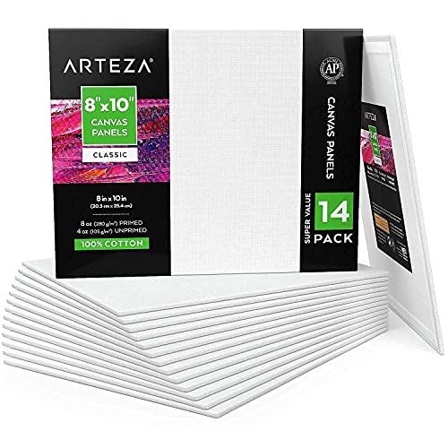 Arteza Acrylic Paint Set and Canvas Boards Bundle for Artist, Painting Art Supplies for Artist, Hobby Painters & Beginners