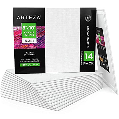 Arteza Acrylic Paint Set and Canvas Boards Bundle for Artist, Painting Art Supplies for Artist, Hobby Painters & Beginners