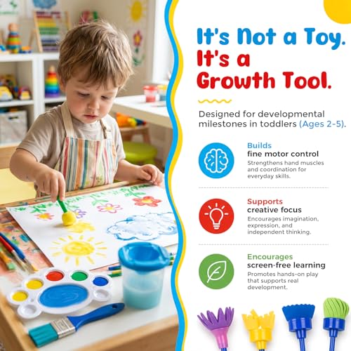 BigOtters Painting Brushes, 45PCS Kids All Purpose Paint Supplies Include Paint Cups with Lids Palette Tray Multi Sizes Brush for Children Gifts School Prizes Art Party