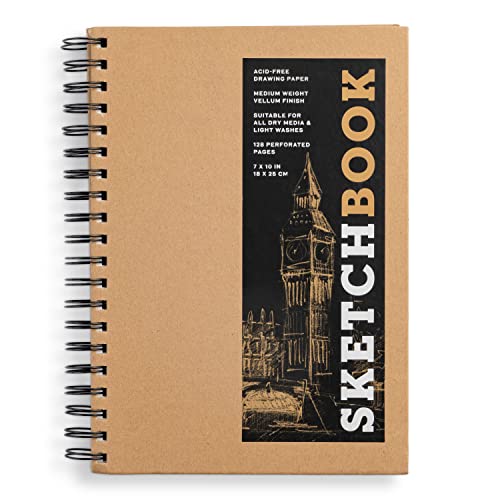 Sketchbook 7 x 10" Kraft Spiral Hardcover Mixed Media Sketchbook for Drawing: Acid-Free Quality Paper (128 pages) (Union Square & Co. Sketchbooks)