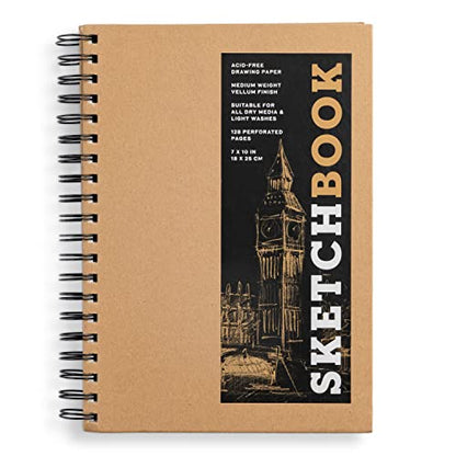 Sketchbook 7 x 10" Kraft Spiral Hardcover Mixed Media Sketchbook for Drawing: Acid-Free Quality Paper (128 pages) (Union Square & Co. Sketchbooks)